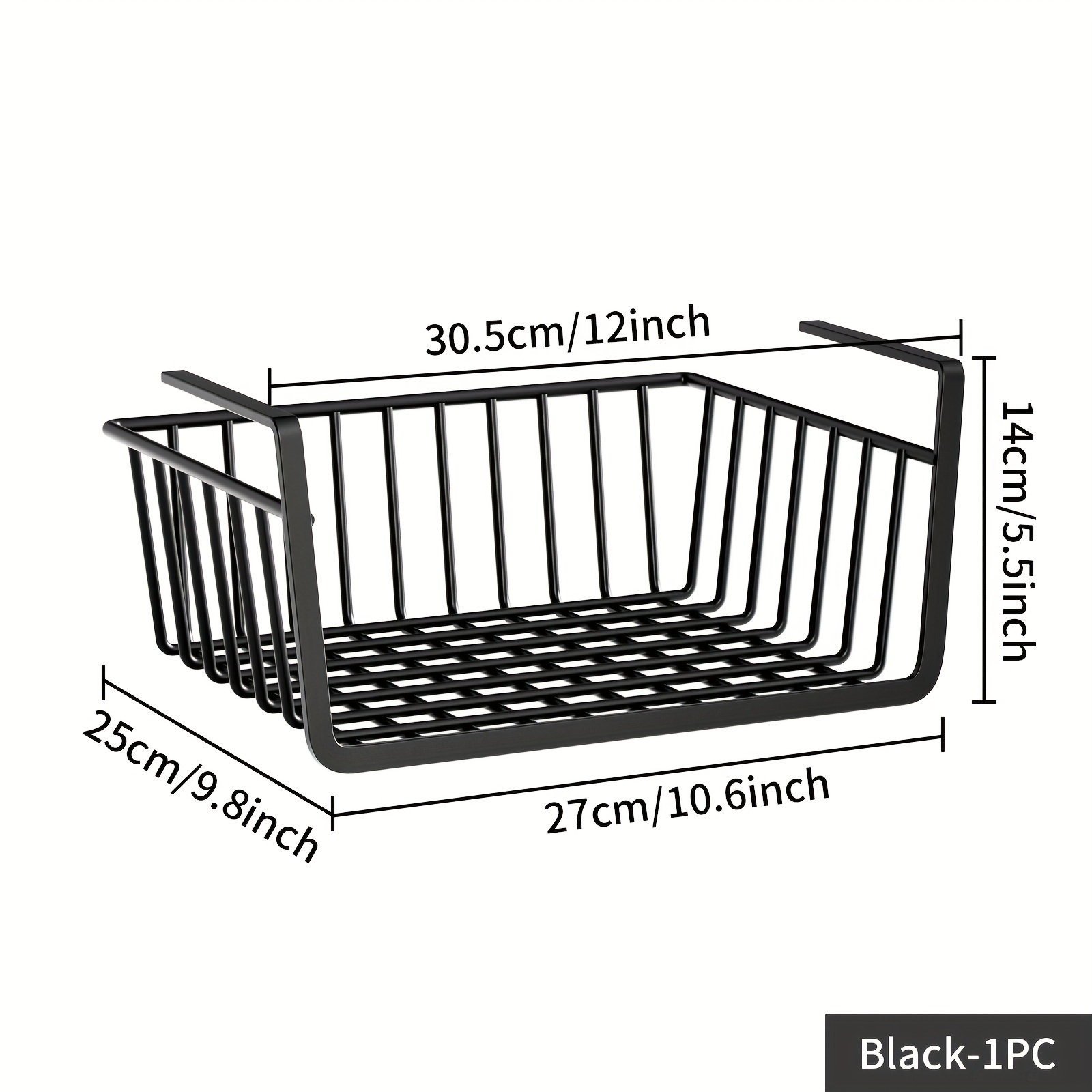 PENGKE Black Under Shelf Basket,4 Pack Slides Under Cabinet Storage Shelf  Wire Baskets,Space Saving for Kitchen Counter Pantry Desk Bookshelf Cupboard