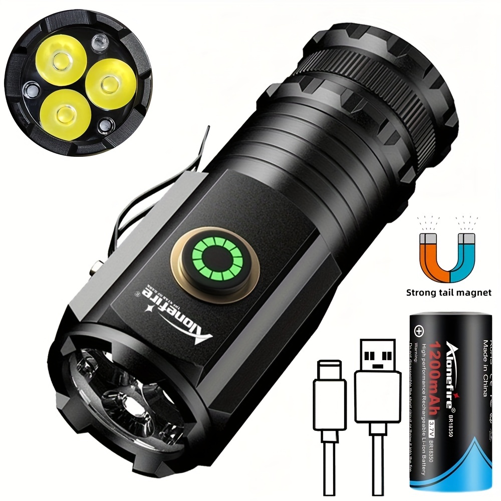 

1pc 3xp35 Led High Bright Flashlight, Type-c Usb Rechargeable Portable Mini Magnetic Light With Clip, Lady Backpack Pocket Torch, Outdoor And Home Work Car Repair Lamp With 18350 Battery X23