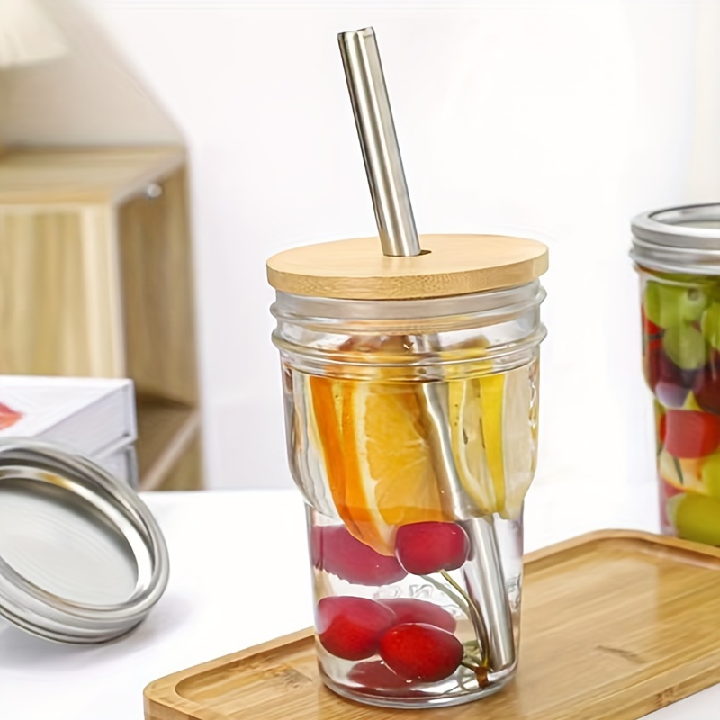 Mason Jar With Lid And Straw Reusable Iced Coffee Cup Wide Mouth