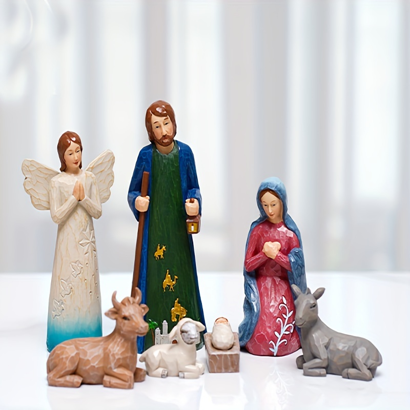 Juegos de Belén para Navidad en interiores, 12 piezas de figuras de belén  real, juegos y figuras de pesebre de Navidad, artesanías de resina para