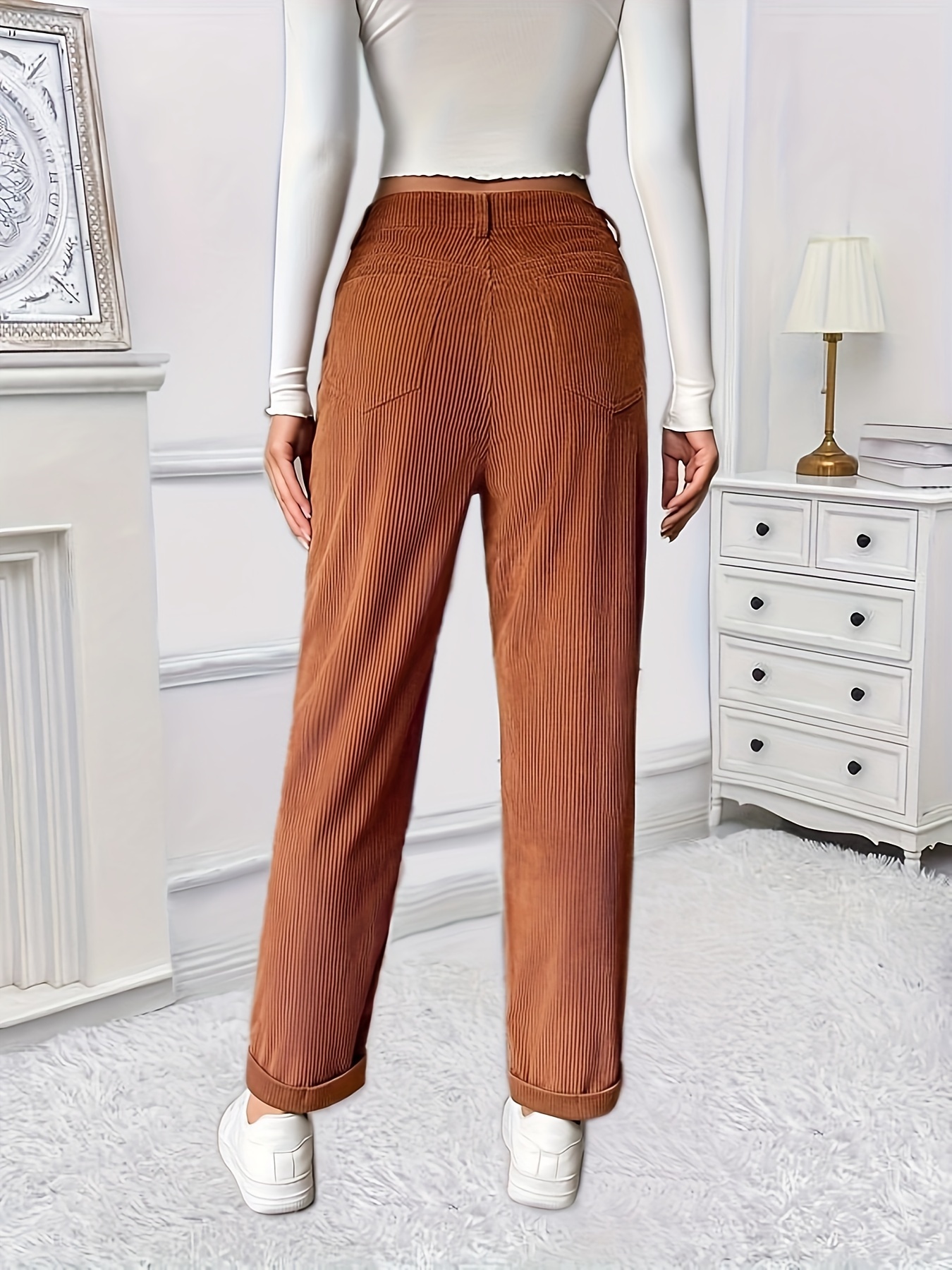 Corduroy High-Rise Straight-Leg Pants  Straight trousers, Straight pants,  Straight leg pants