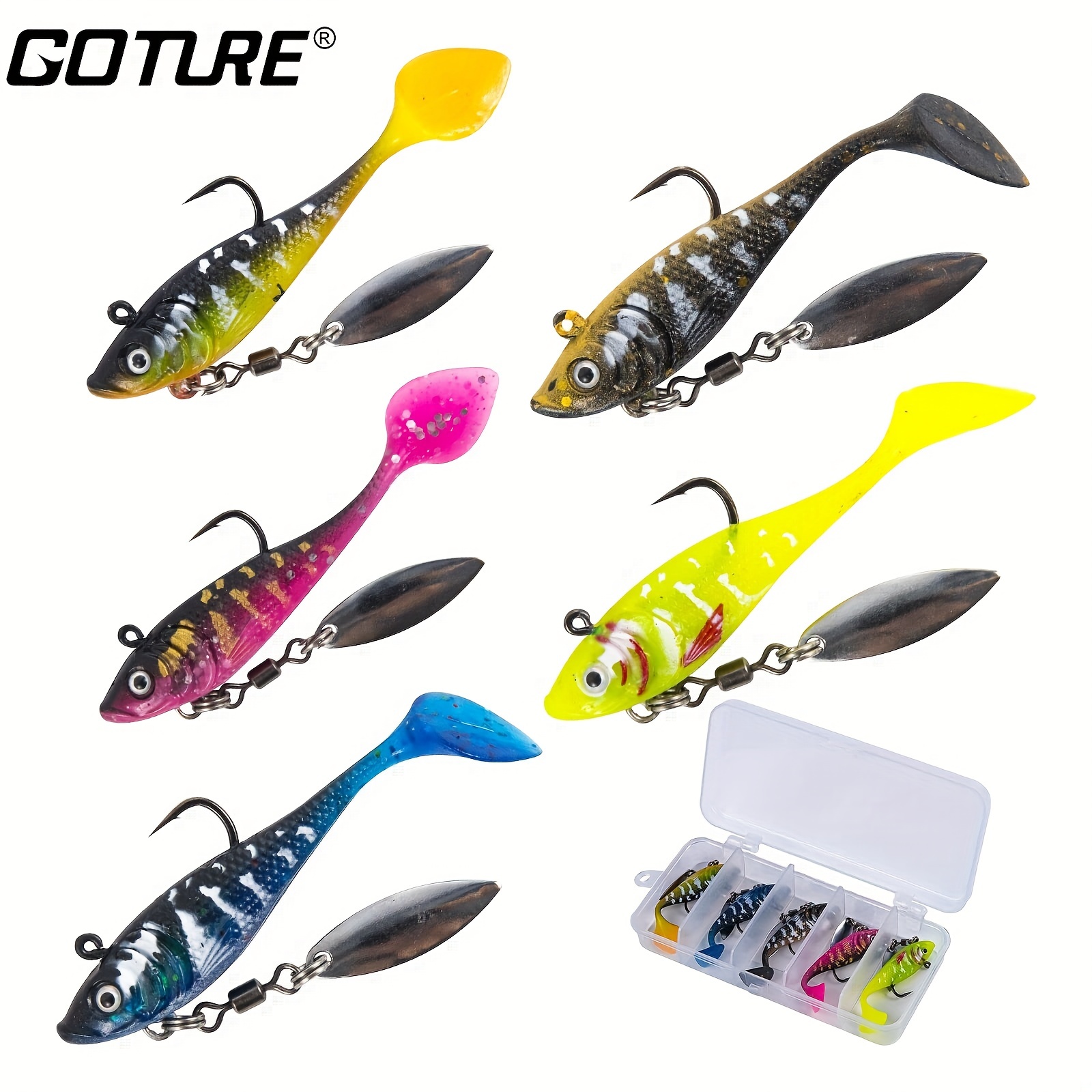 * T-Tail Bait Kit - Soft Swim Lure with Spinner Blade and Tackle Box for  Effective Fishing