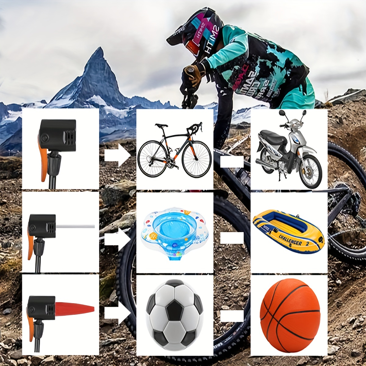 Pompe à vélo, pompe à vélo activée au pied, mini pompe à vélo portable pour  pneus