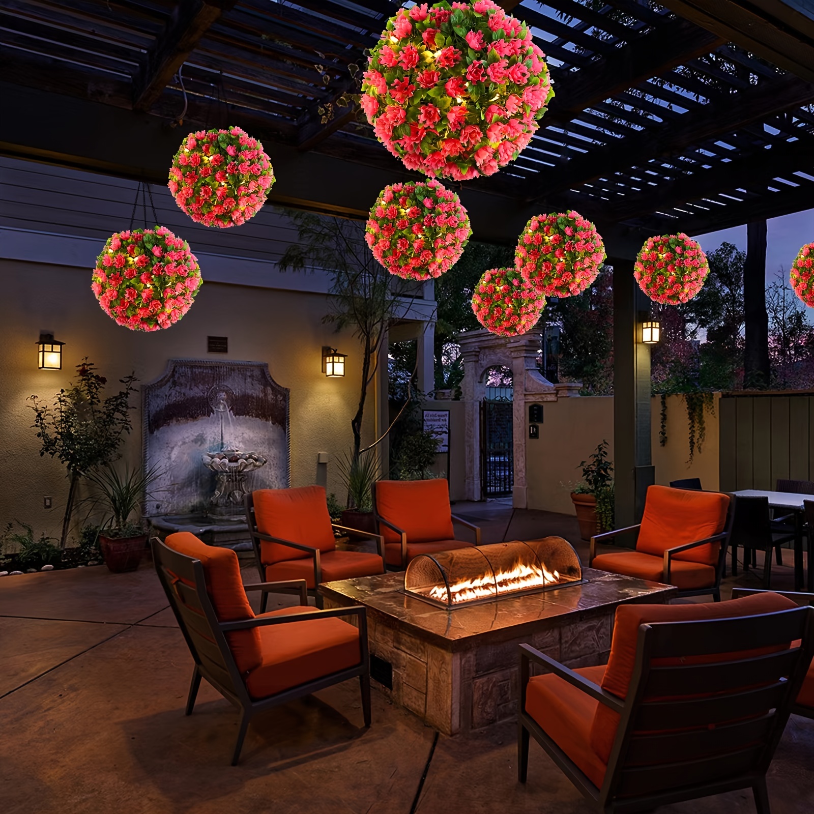 1set Solar Flower Ball Lights: Add a Touch of Elegance to Your Garden with  Artificial Pink Flower Decor!