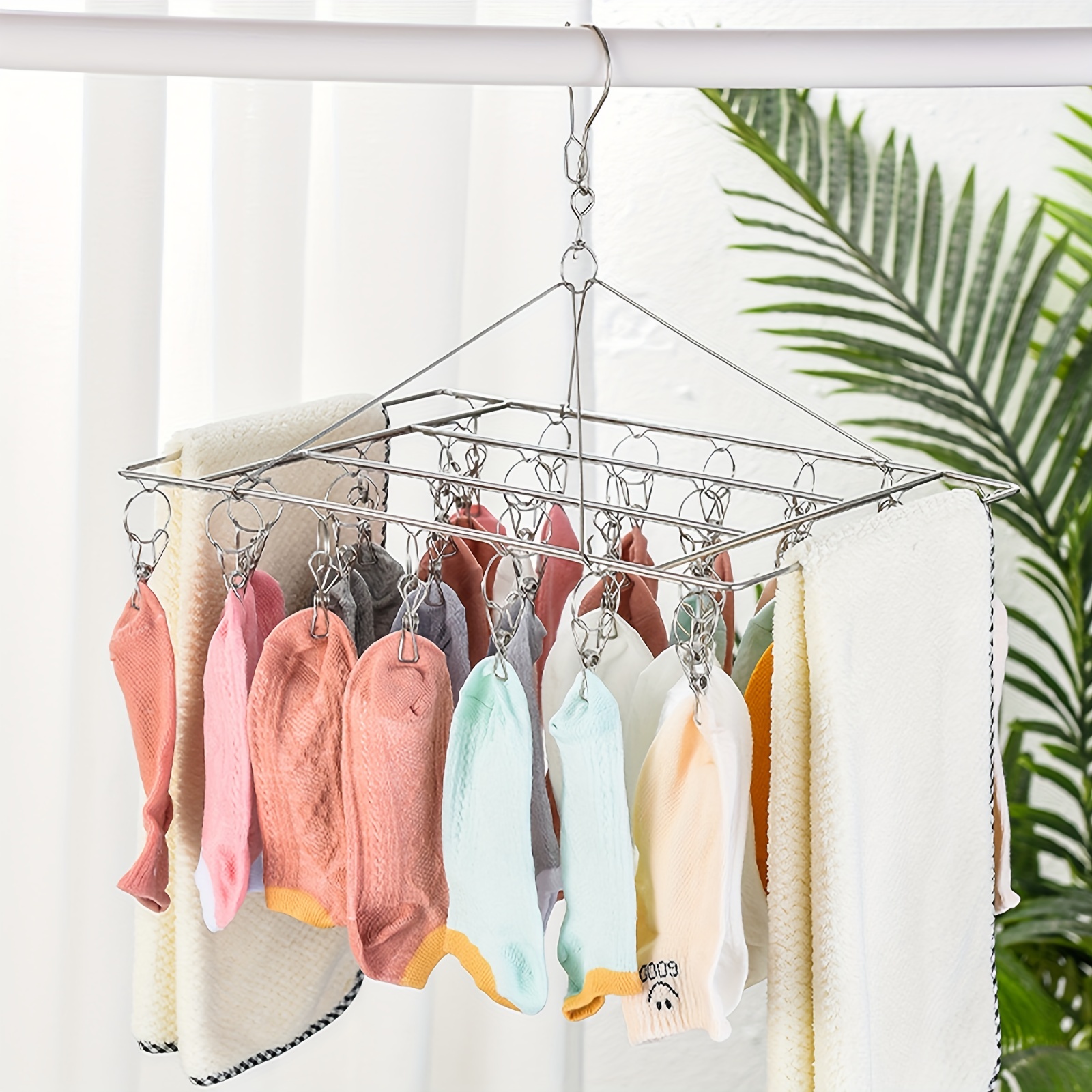 20 Pegs Laundry Clothes Hanging Rack for Drying Clothing Socks Underwear Bra  Drying Rack Hanging Clothes Hanger，Stainless Steel Clothespins 