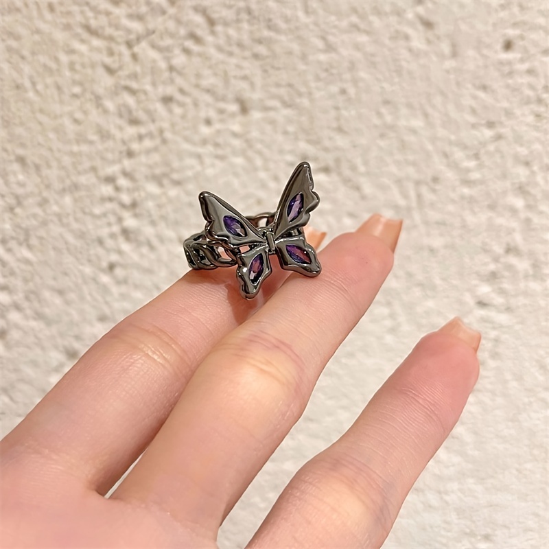 Geometric Chain Butterfly Rhinestone Rings Girls Women - Temu