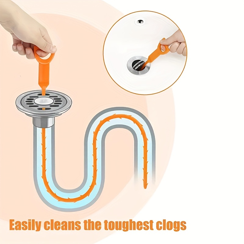 1pc Clog Remover Cleaner Tool For Kitchen Sink Bathroom Tub Toilet Clogged  Drain Dredge Pipe Sewer(Orange)