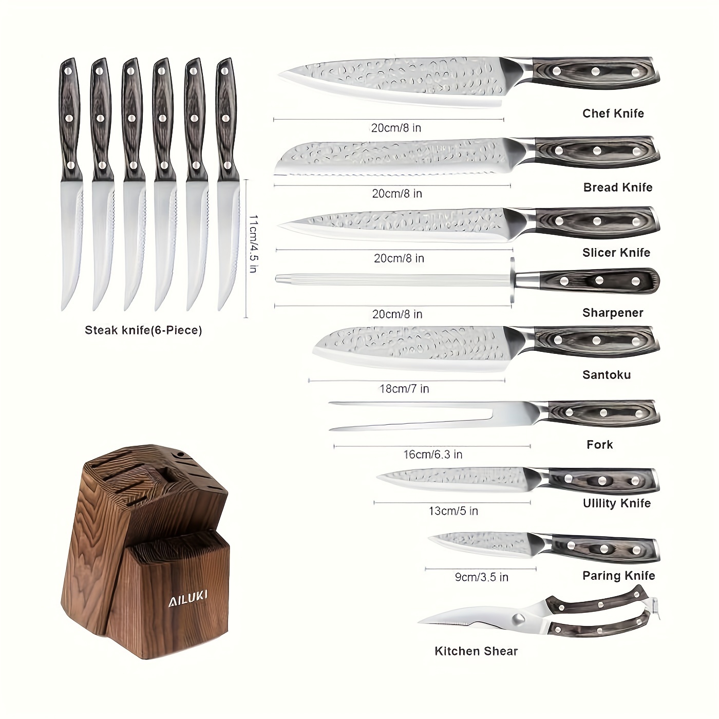 16pcs/set, Knife Set, Kitchen Knife Set With Wooden Block, Japanese  Stainless Steel Professional Chef Knife Set, Manual Sharpening Ultra Sharp  Full Ta