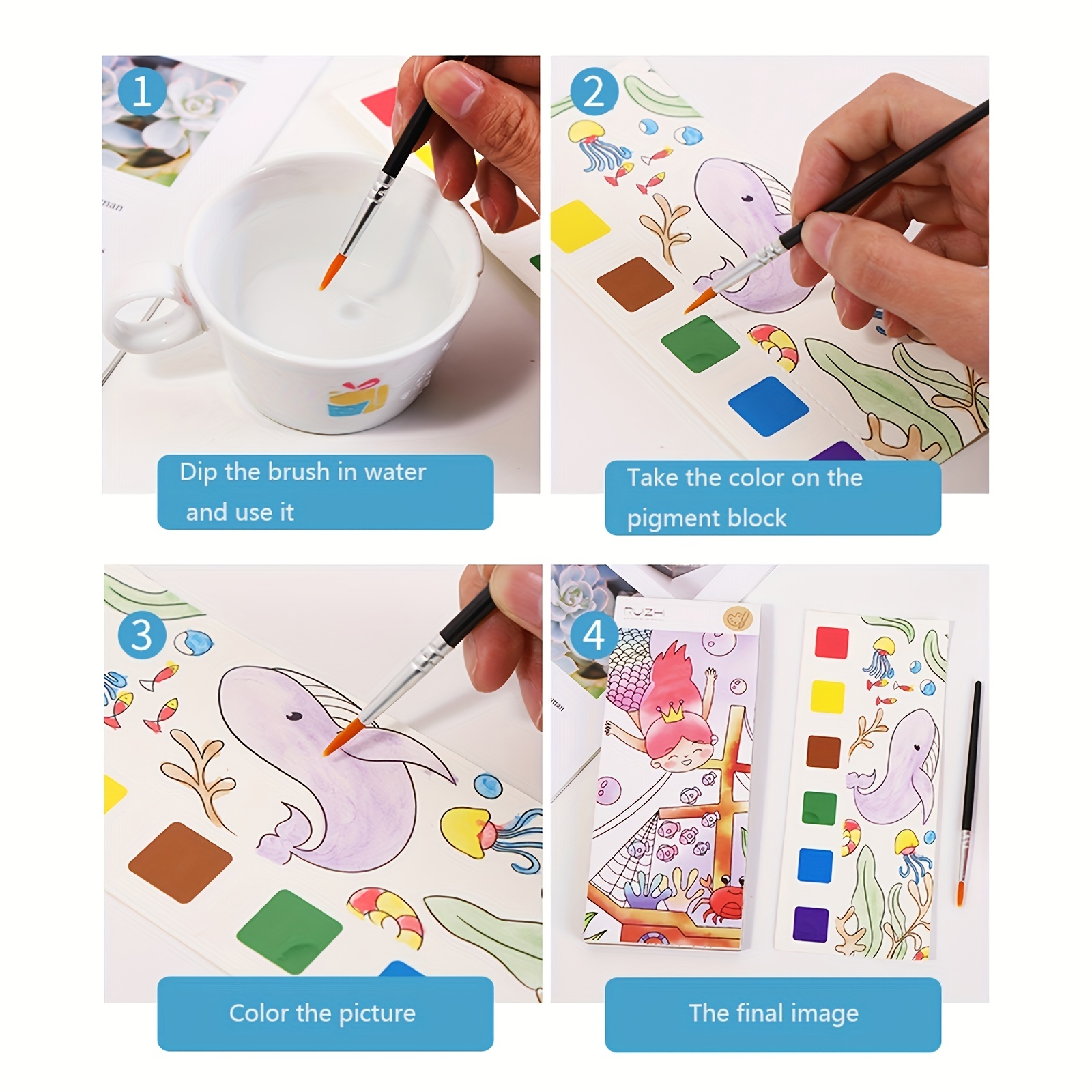 1 Set Pocket Watercolor Painting Book Gift Children Paint Graffiti Pigment  Brush
