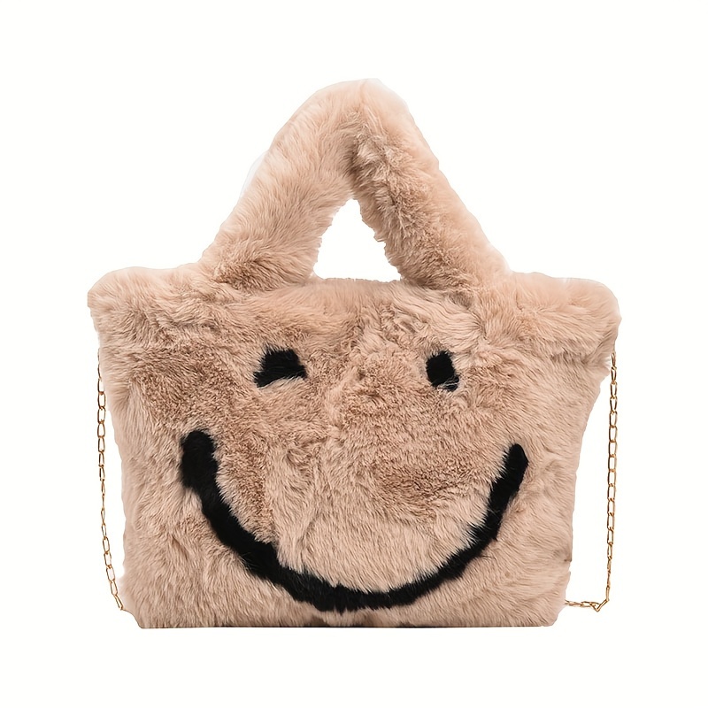 Men's Cute Bag, New Plush Smiling Face Portable Plush Bag, Luxury Chain  Crossbody Versatile Bag - Temu