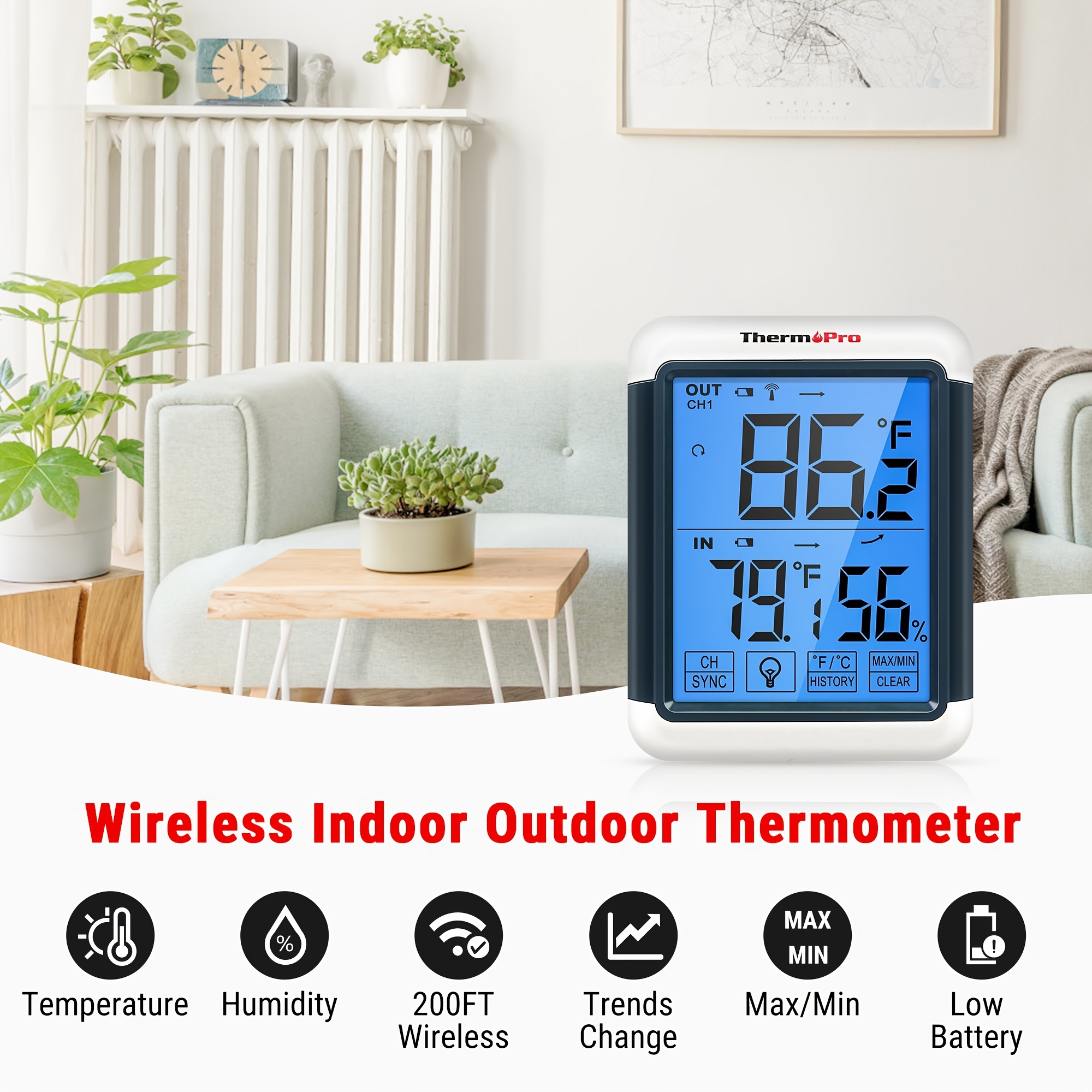 ThermoPro Digital Hygrometer Indoor Outdoor Thermometer Wireless