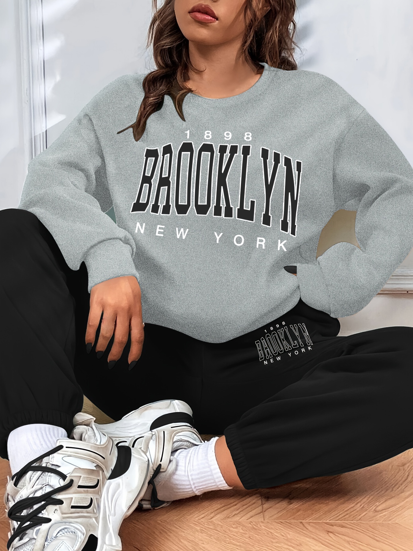 Casual Color Block Two piece Set Letter Print Sweatshirt - Temu