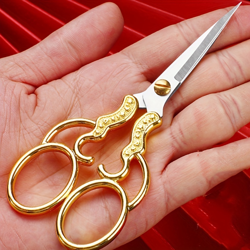 TEMU Stainless Steel Retro Style Design Small Scissors, Tea Art Scissors, Embroidery Scissors, Antique Pointed Head Scissors, Dragon And Phoenix Alloy Scissors For Handcrafts