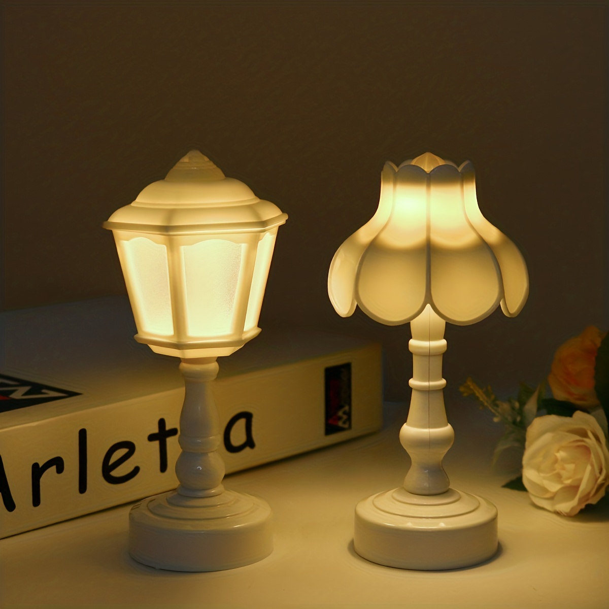 Battery Powered Art Deco Table Lamp, Lantern Style Table Lamp