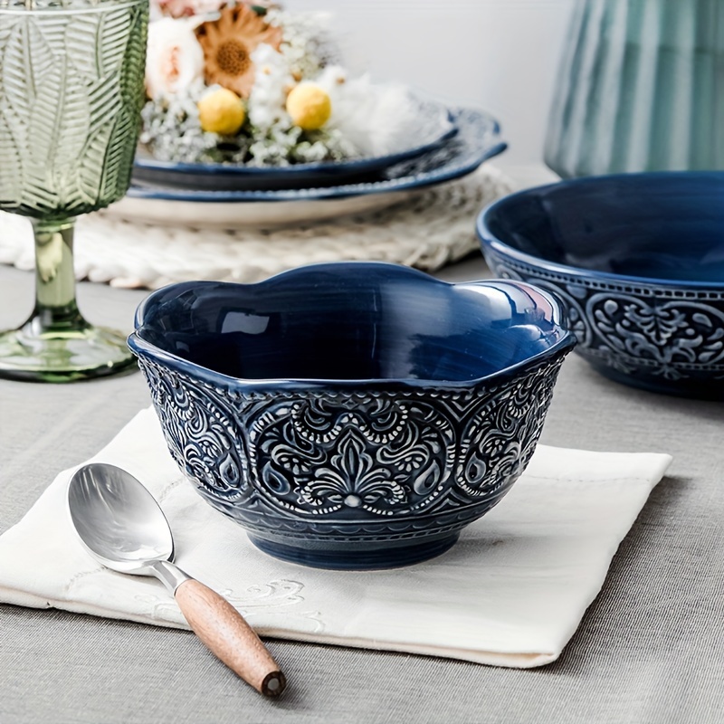 Vajilla japonesa de cerámica azul y blanca, tazón de arroz, plato de cena,  sopa, fideos, tazón de ensalada para el hogar - AliExpress