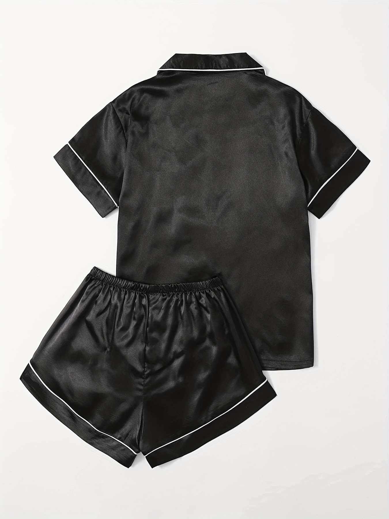 Plus Size Satin Short Sleeve Tops Shorts Pajama Set Women's - Temu