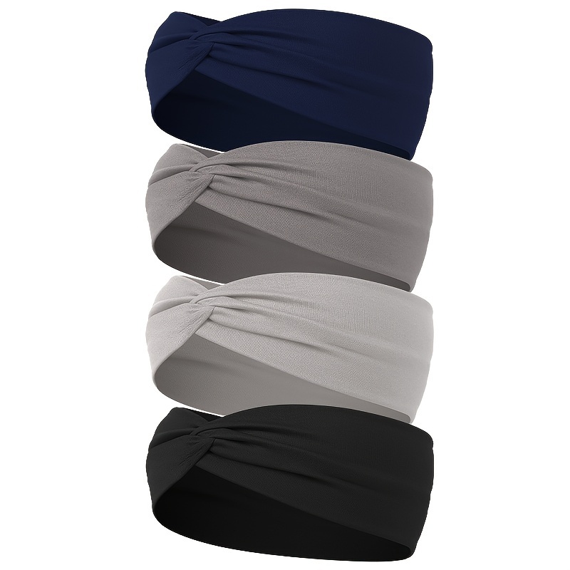 Image of 4pcs/set Knotted Headband Solid Color Headwear Yoga Workout Head Wrap Hair Styling Accessories For Daily Wear