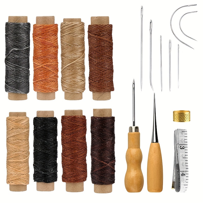 7 Pcs Leather Tools DIY Hand Stitching Kit Waxed Thread Cords