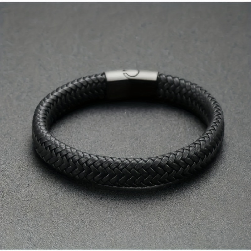 Men's Vintage Stainless Steel Chain Leather Bracelet, Easy Braid