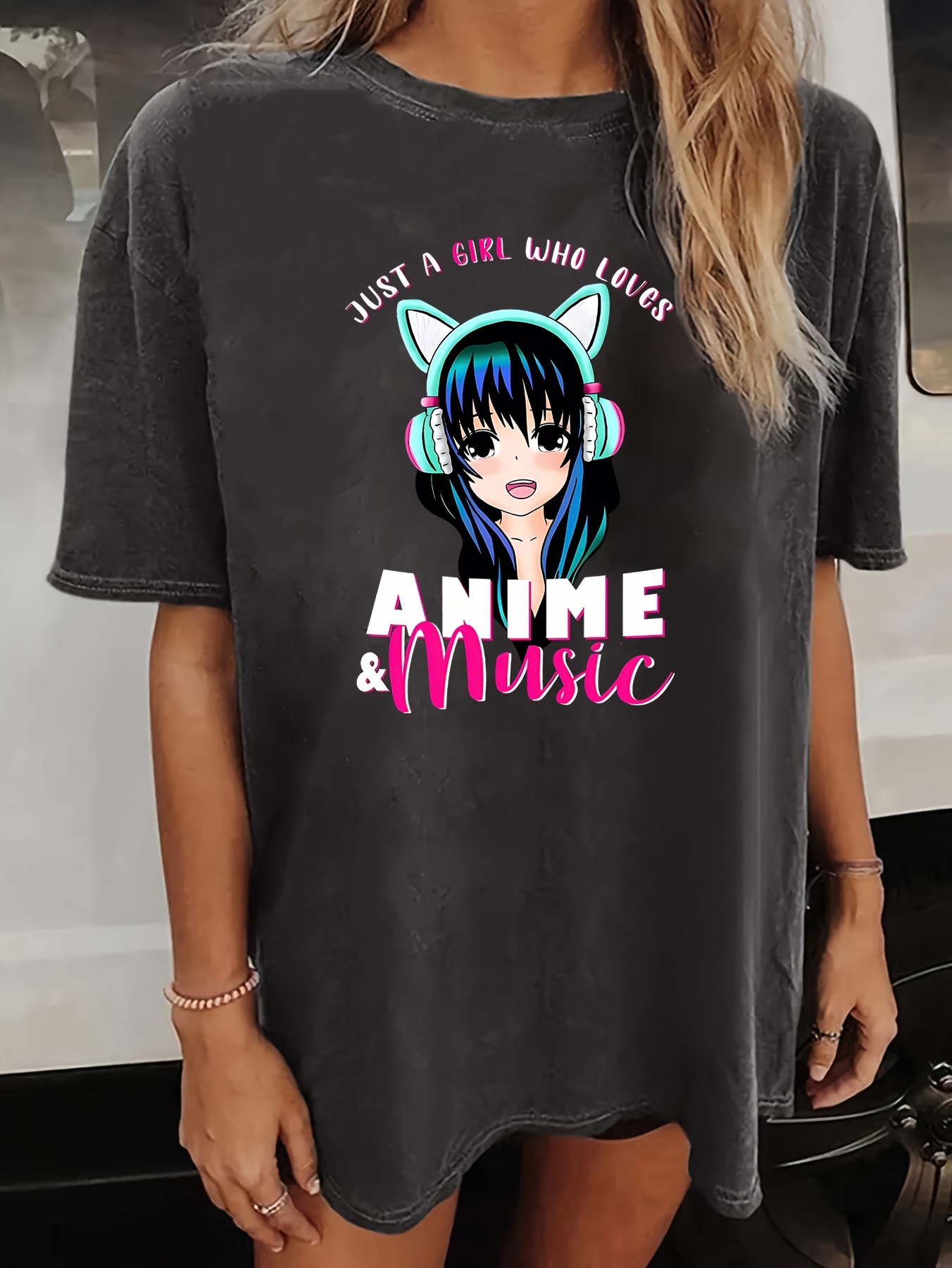 Anime Music Print Crew Neck T shirt Casual Short Sleeve Top - Temu