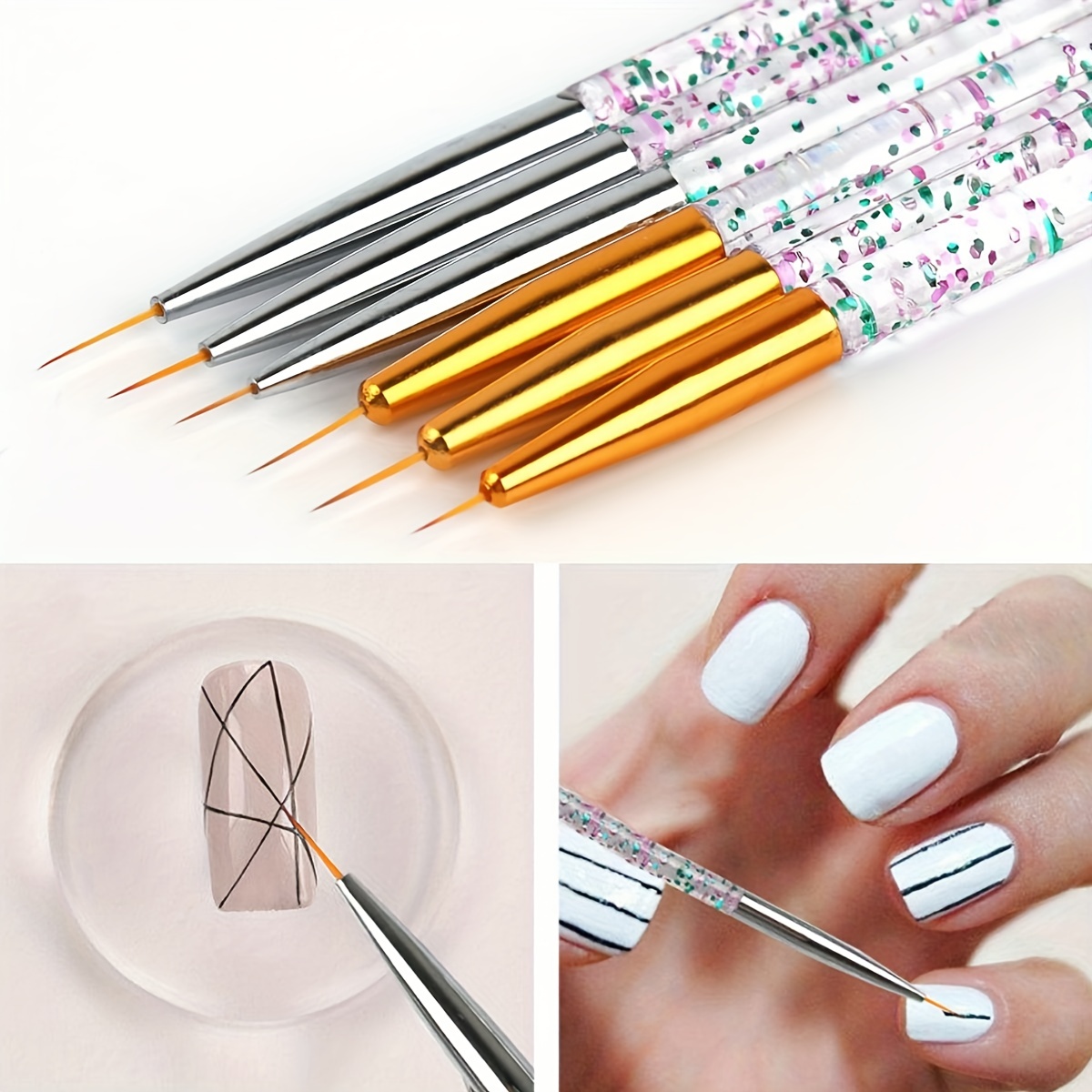 Mja 3pcs Acrylic French Stripe Nail Art Liner Brush Set 3d Tips Manicure  Ultra-thin Line Drawing Pen Uv Gel Brushes Painting Tools