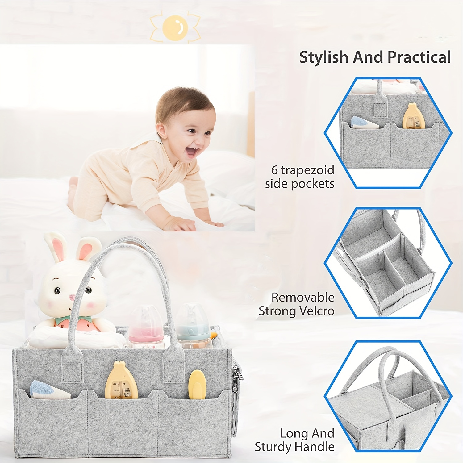 Felt Diaper Bag, Felt Diaper Organizer Storage Bag, Portable Baby Stroller  Hanging Bag - Temu