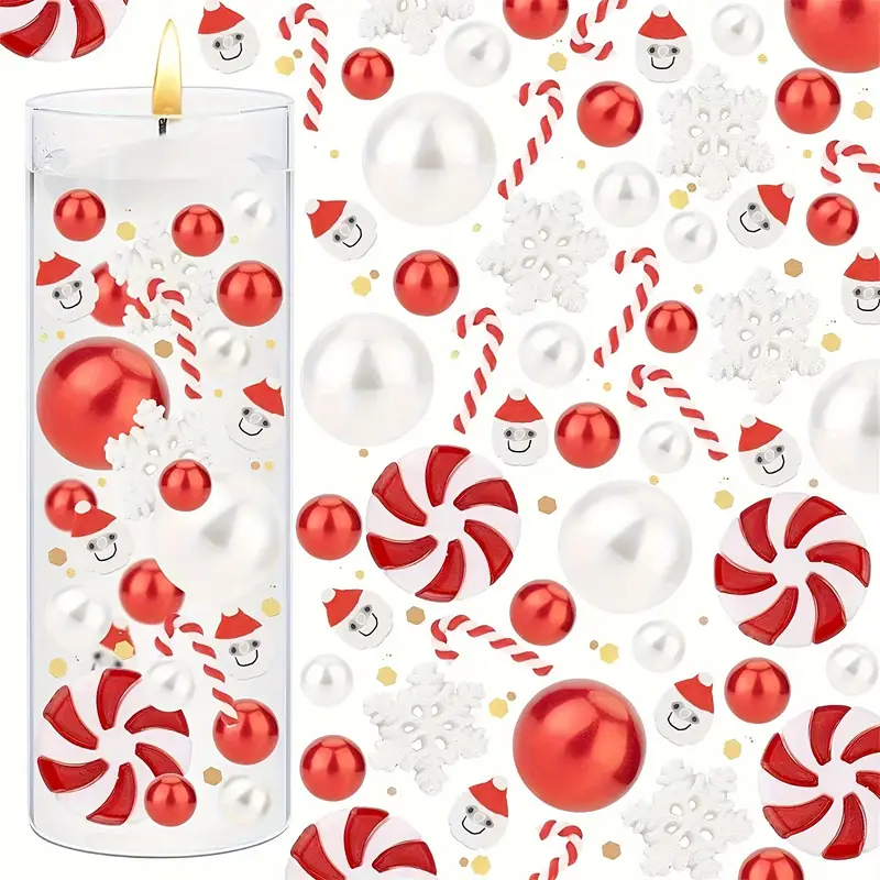 1 Pack/110pcs Christmas Vase Filler, Pearl Christmas Snowman Snowflake  Candy Crutch Filler Vase Decor, Christmas Vase Filler Floating Hole-free  Pearl