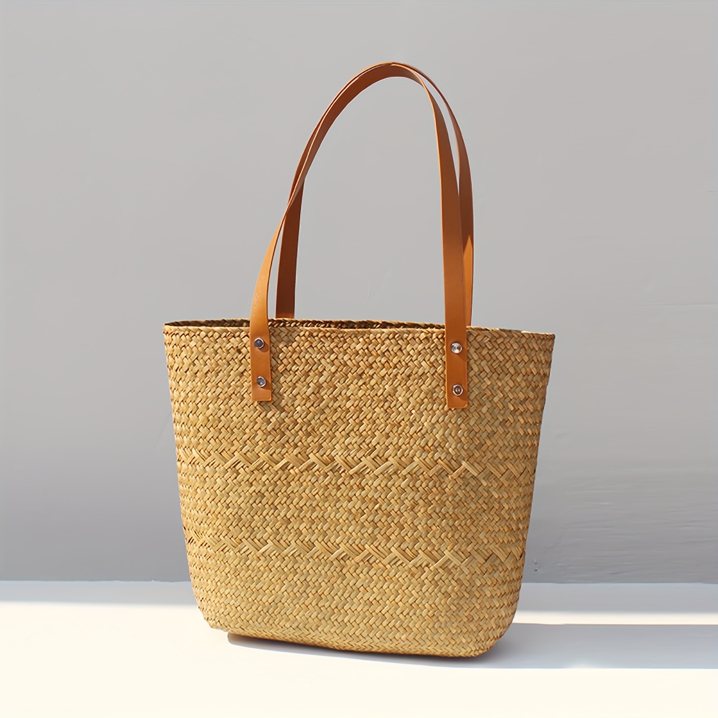 New Fashion Portable Bucket Bag, Casual Woven Handbag