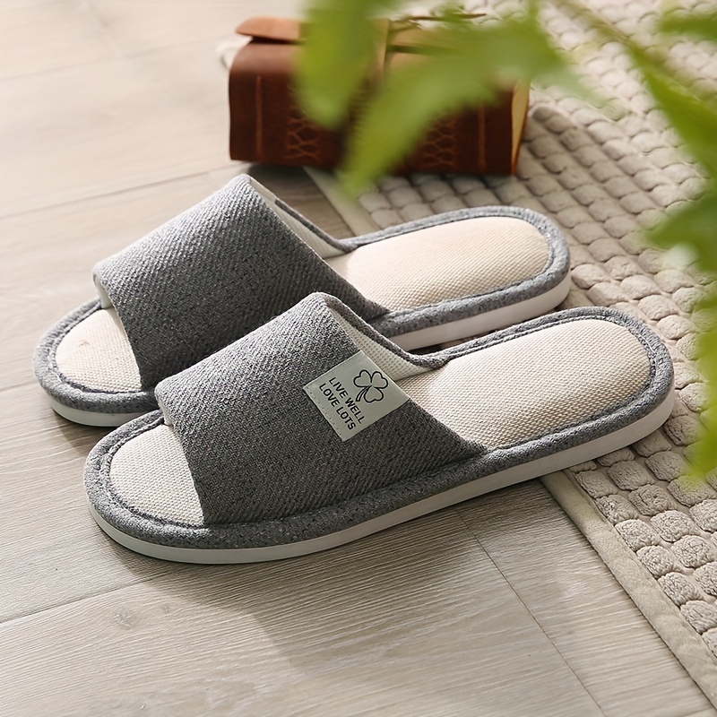 Unisex Cotton Linen Slippers Open Toe Bedroom Slippers