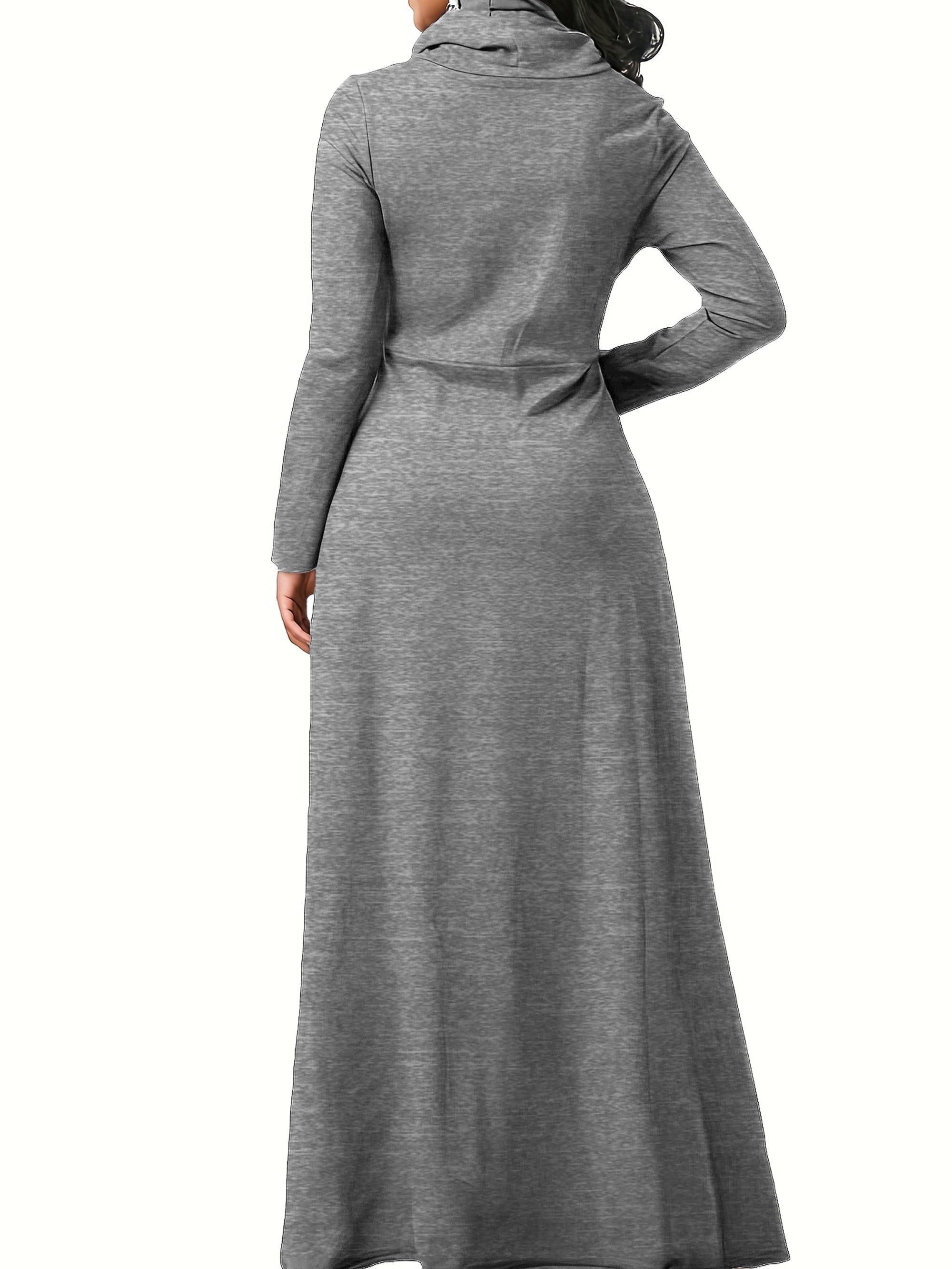 Pile Collar Pocket Front Dress Elegant Long Sleeve Maxi - Temu