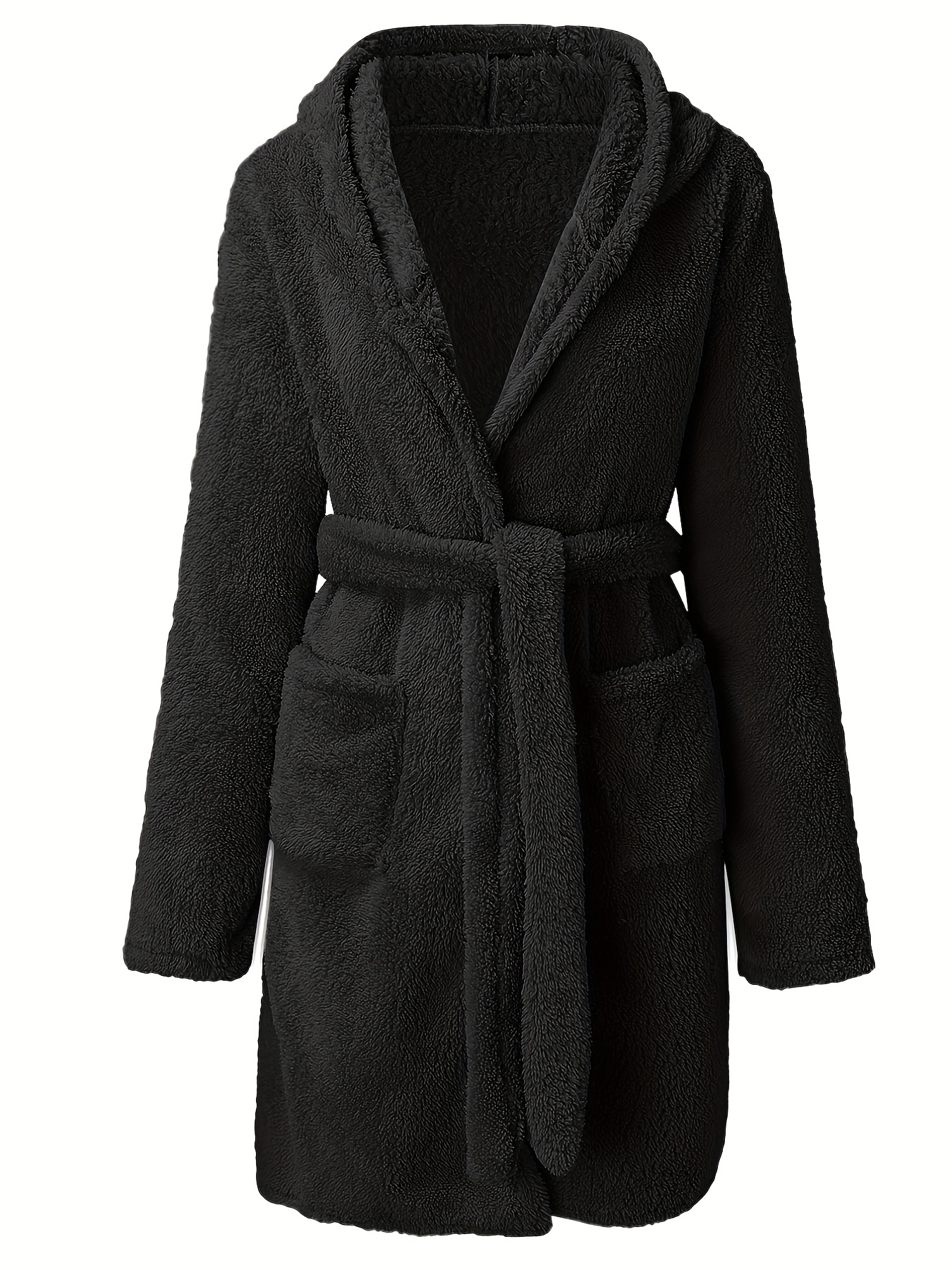 Plush Long Sleeve Hooded Bathrobe