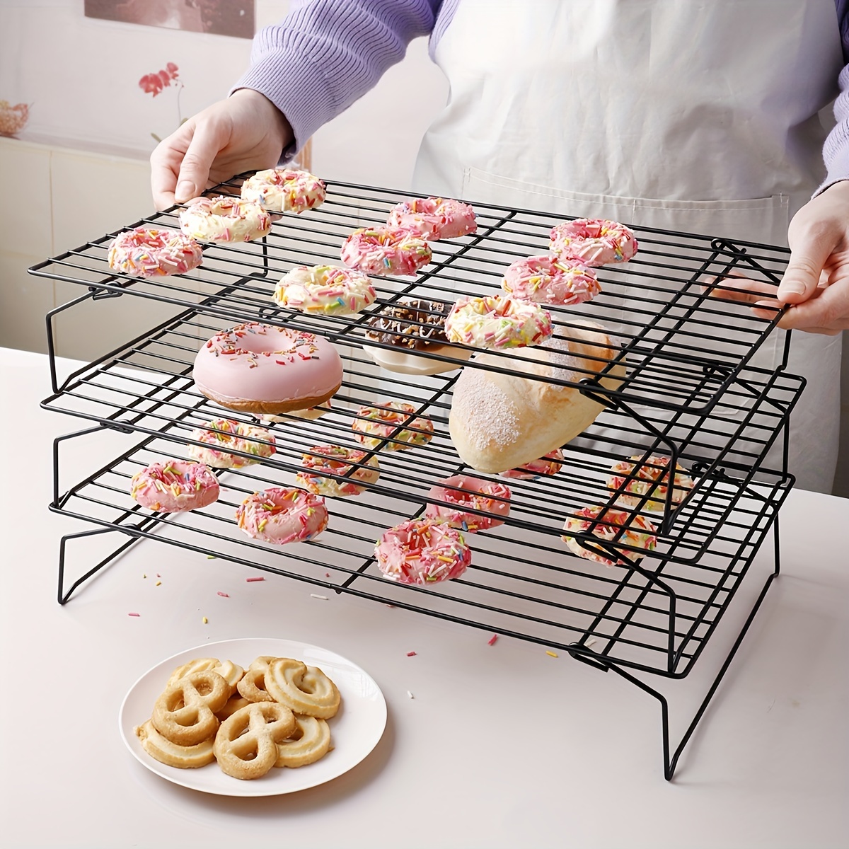3pcs, Stackable Cooling Rack (15.7''x9.84''x8.46''), 3 Tier Metal Bakery  Cooling Rack, Baking Tools, Kitchen Gadgets, Kitchen Accessories