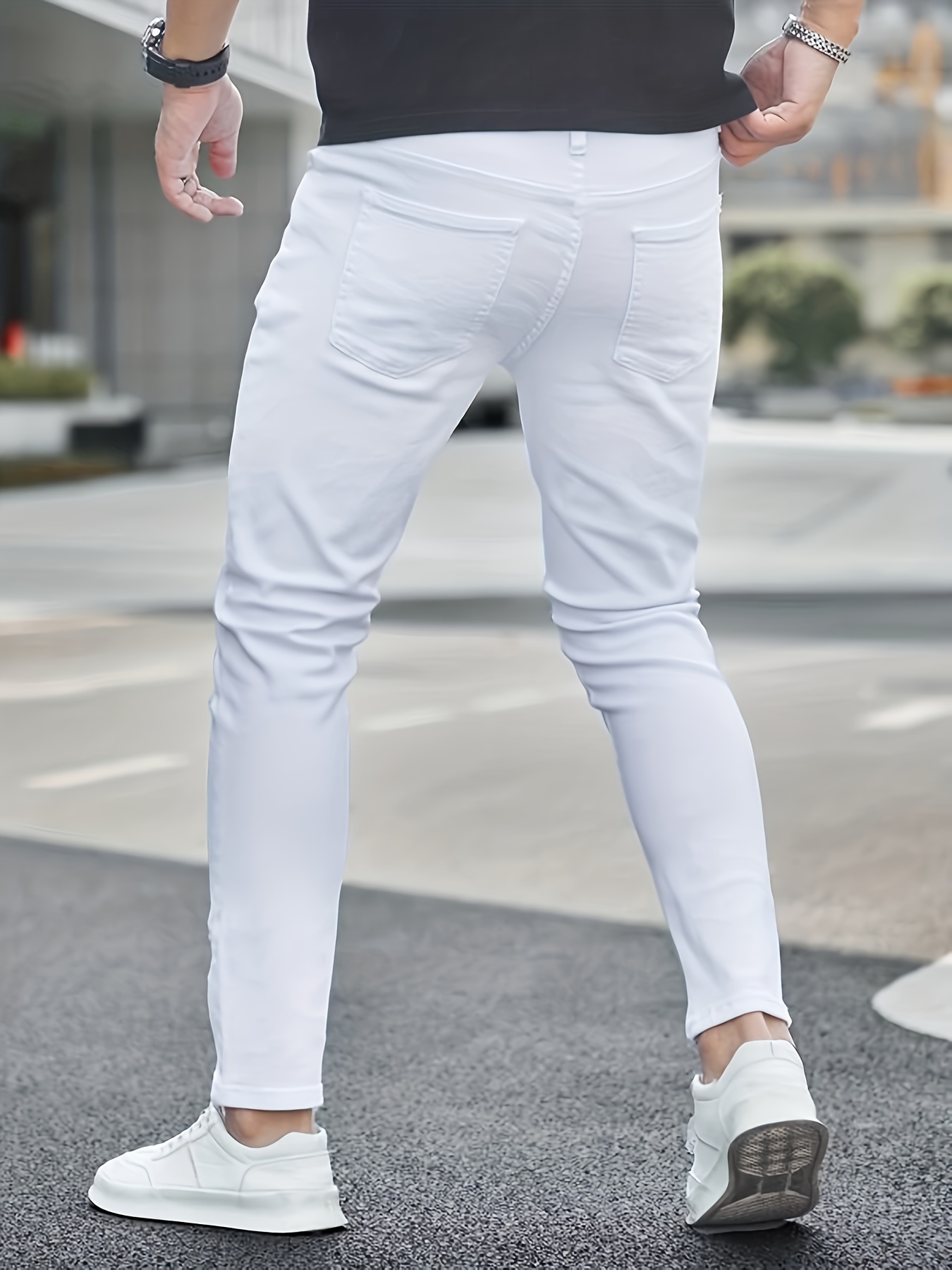 White Slim Fit Cotton Pants for Men by GentWith, Worldwide Shipping