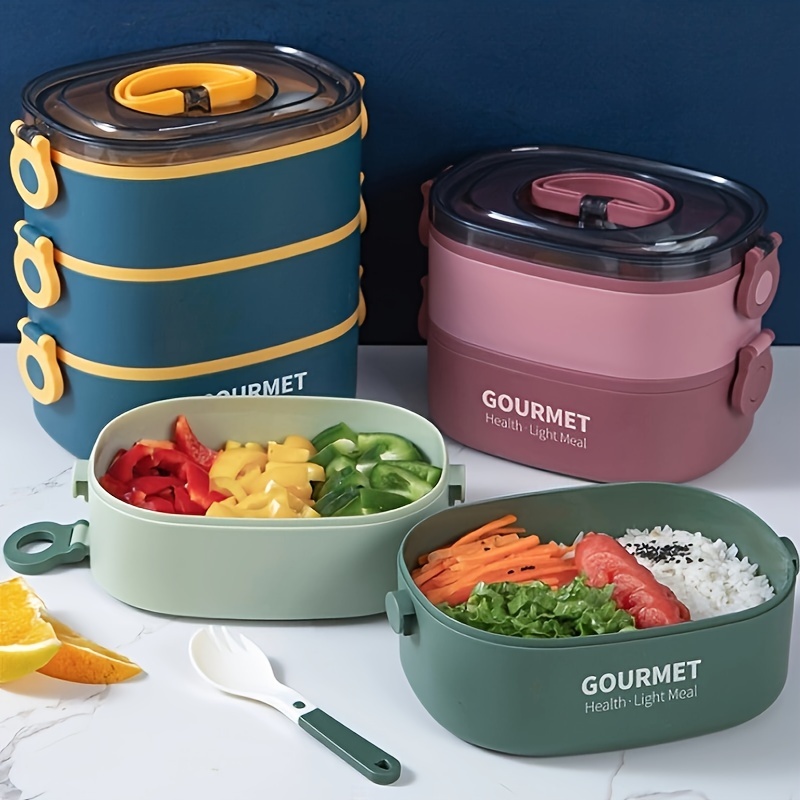 Comprar Fiambrera moderna todo en 1 con 2 contenedores apilables, apto para  lavavajillas, compartimento para caja Bento, contenedor de alimentos