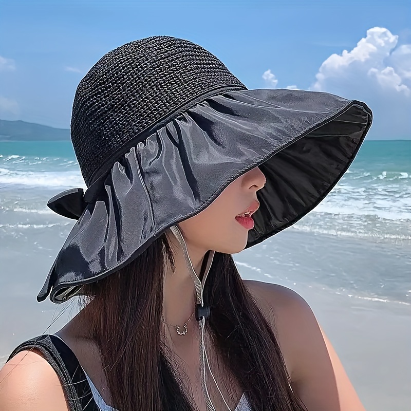 Women's Wide Brim Crochet Beach Hat Uv Protection Breathable - Temu Canada