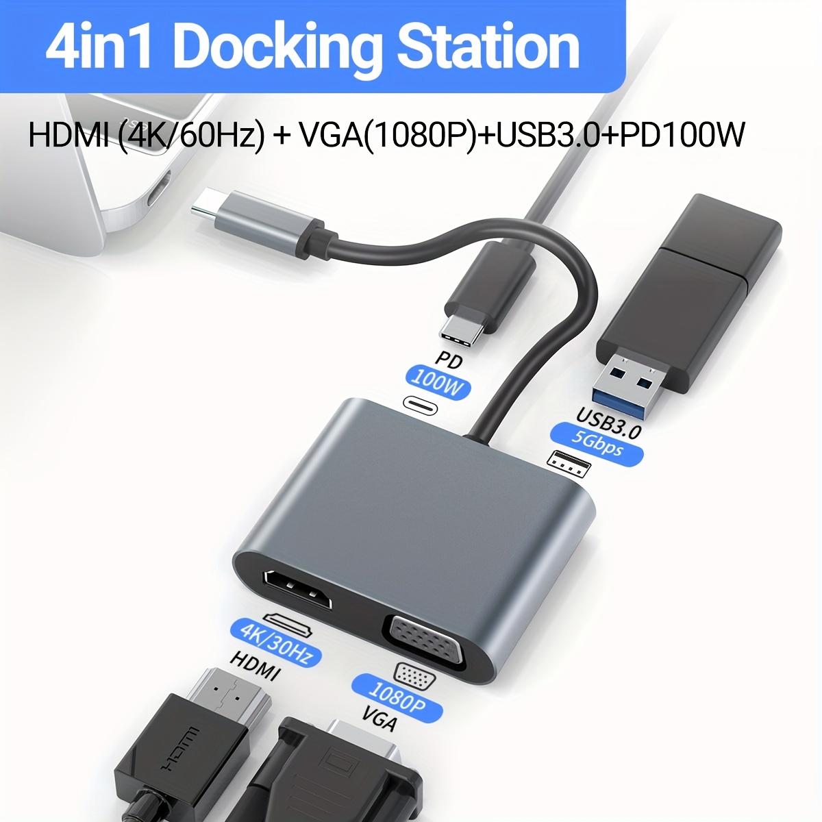 Usb c To Hdtv Adapter Multiport Portable Thunderbolt 3 To - Temu