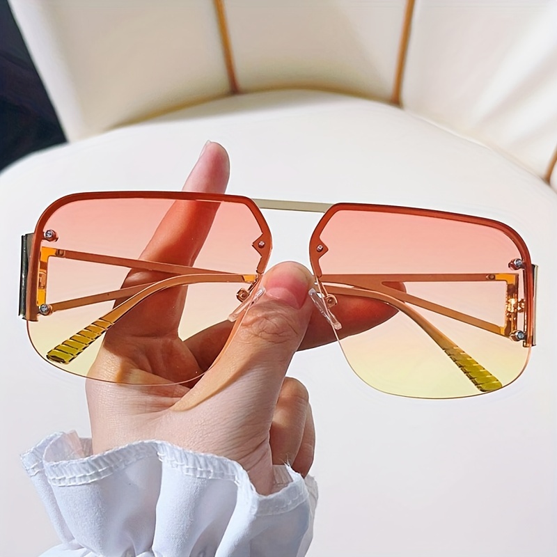 Oversized Square Aviator Sunglasses For Men Women Pilot Shades Golden Frame  Vintage Sun Glasses - Temu
