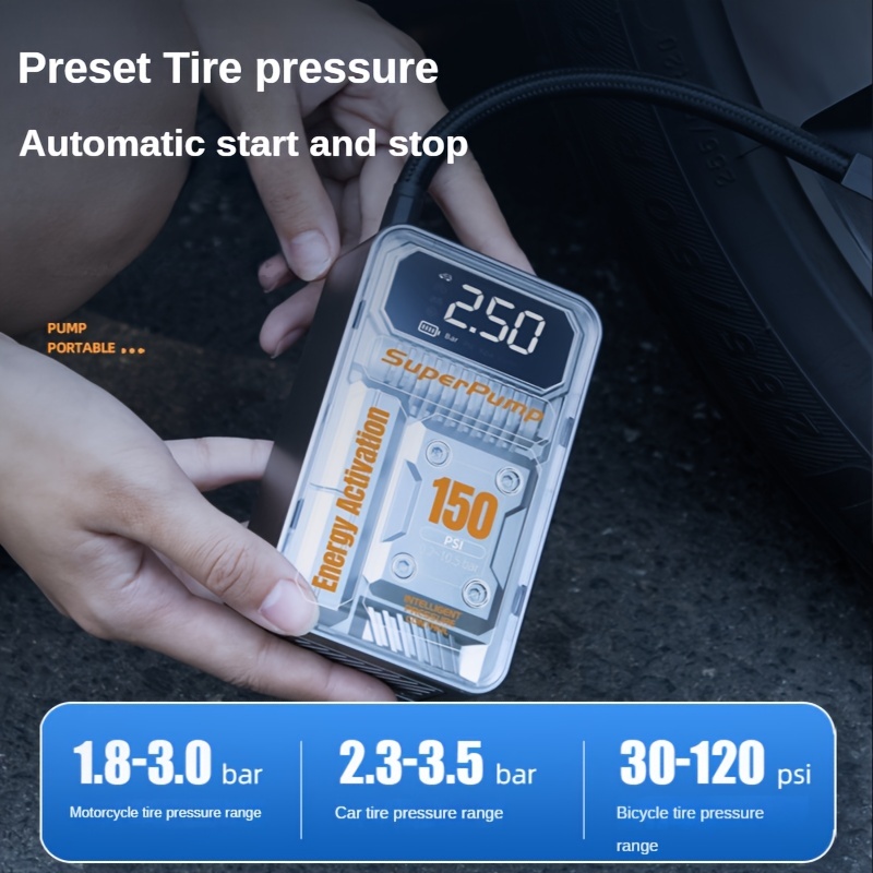 Digital Display Car Tire Inflator Pump 150psi Portable Car Air Compressor  12v Electric Inflator Led Light For Motorcycle Bicycle