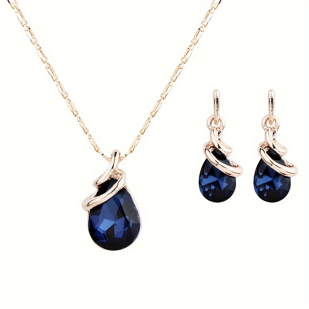 TEMU Water Drop Pendant Necklace & Earrings Set - Alloy, Perfect For Christmas, New Year's, Parties & Birthdays, ,
