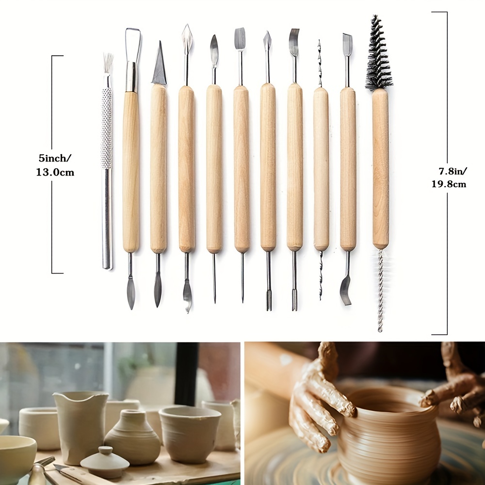 2024 16 Pieces Of Wooden Handle Clay Pottery Carving Tools Polymer Clay  Carving Tool Set Diy Wooden Handl