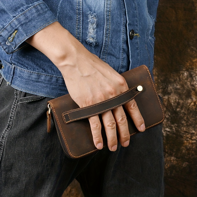 New Design Crazy Horse PU Leather Men's Wallet Fashion Men Clutch Bags  Business Large Capacity Long Male Clutch Purse