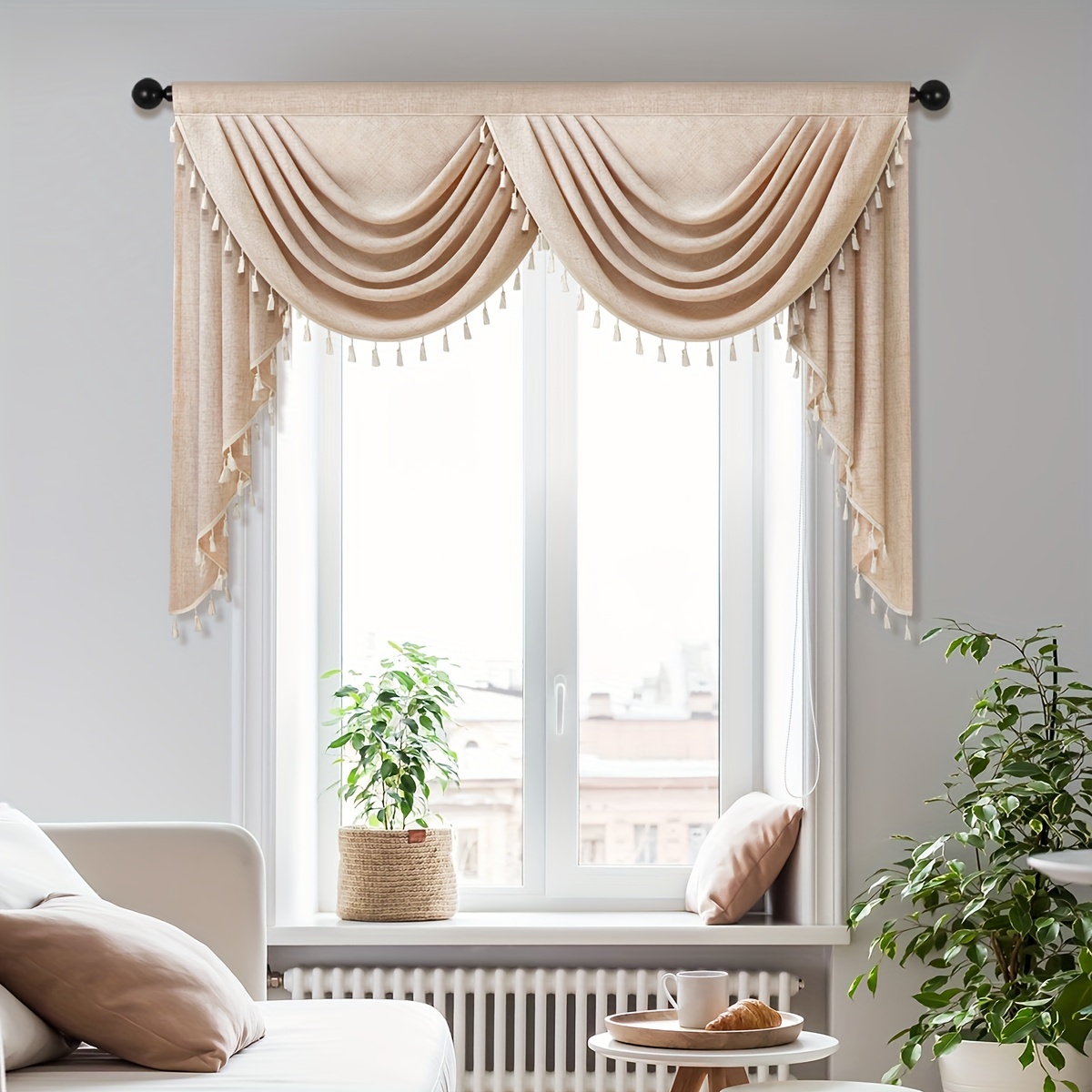 Cortina semiopaca para ventana, cortina transparente con sombreado de luz,  bordado europeo, tul, gris, Floral, cenefa