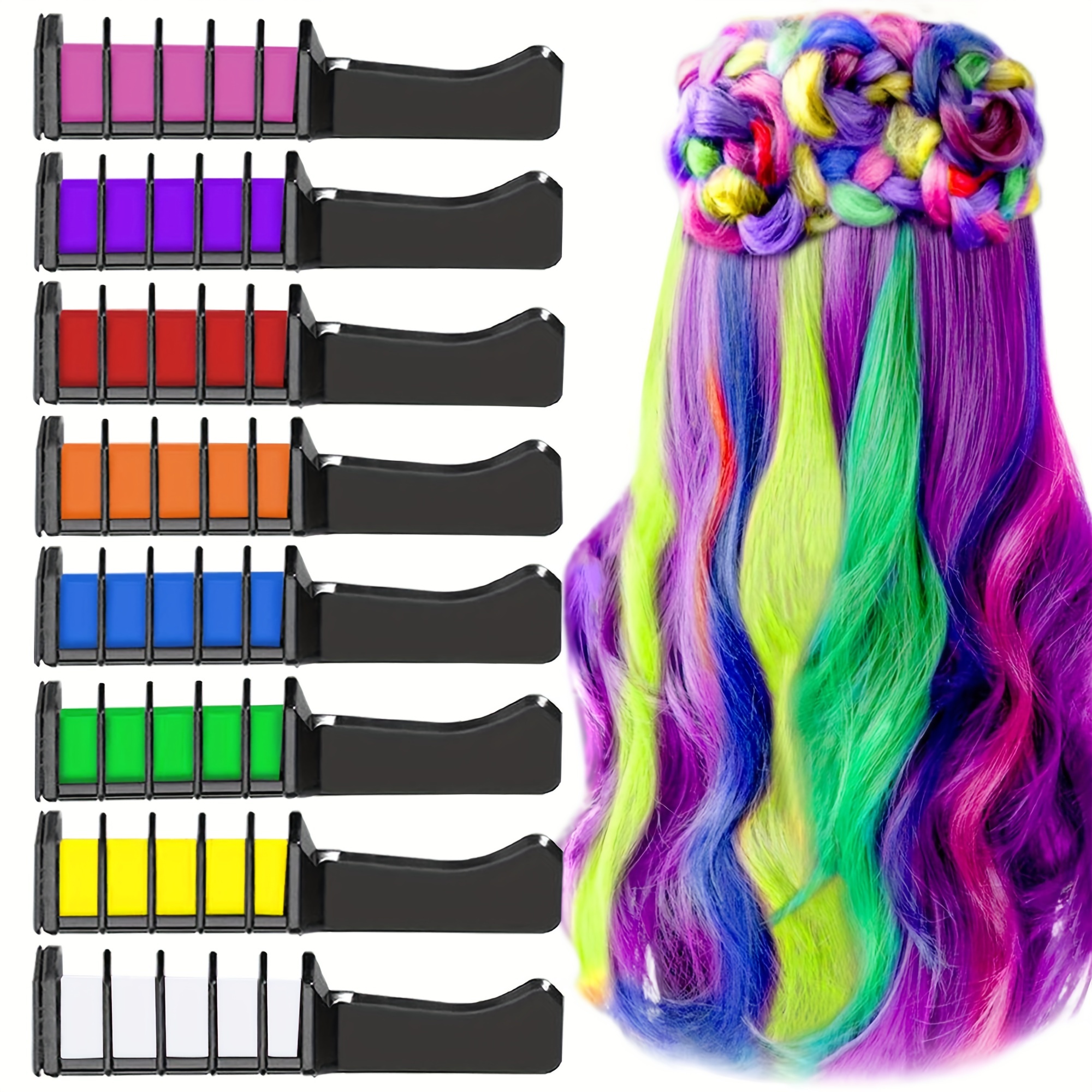 MSDADA 10 Color Hair Chalk Kit - Temporary Hair Color Comb for Kids Age  6-12 - Birthday and Christmas Gifts
