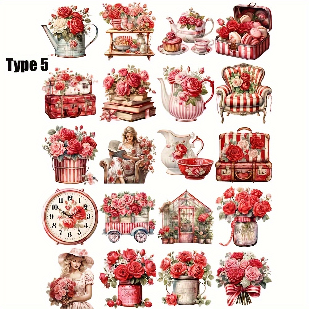 Creative Rose Series Stickers Vintage Purple White Red Rose - Temu