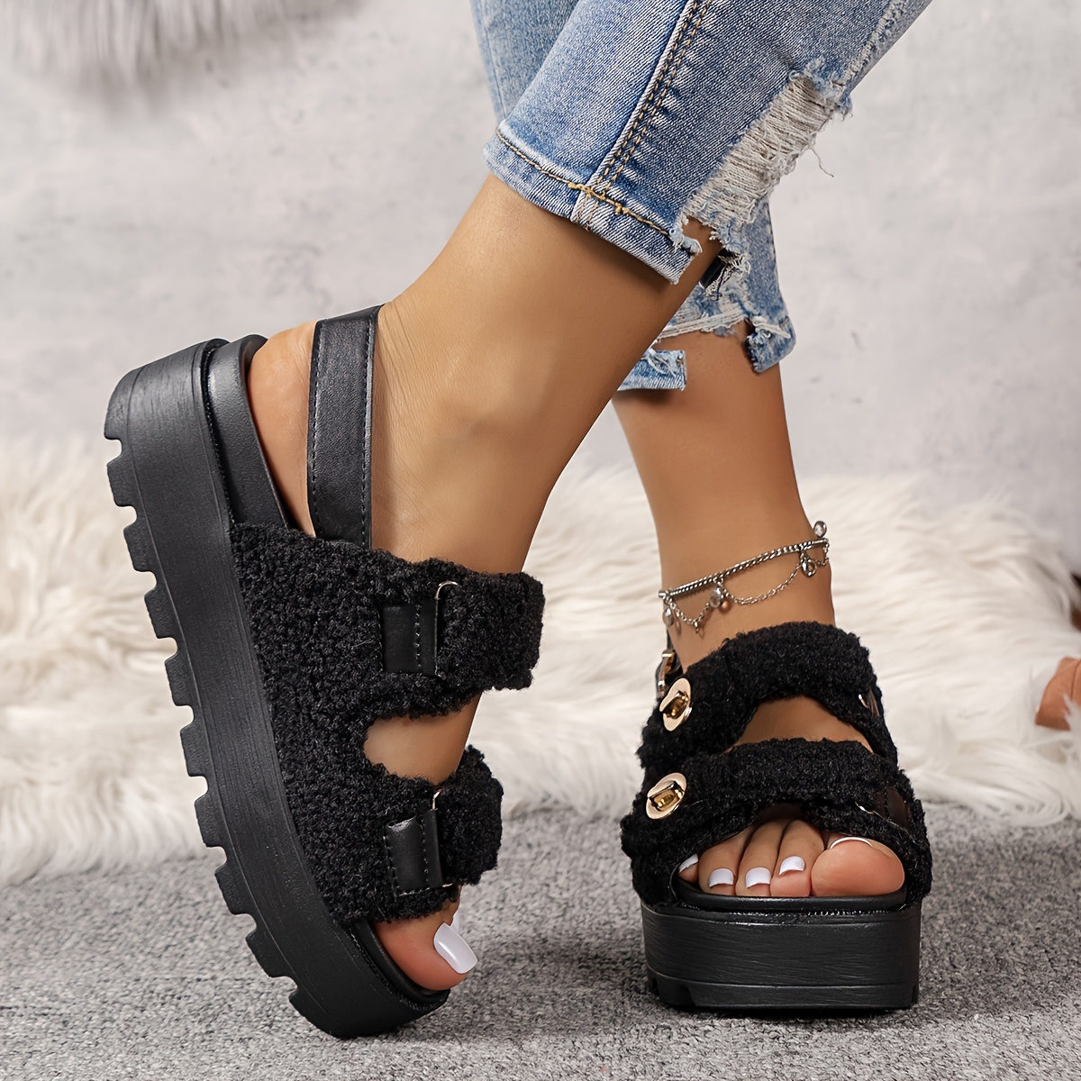 Fuzzy best sale platform sandals