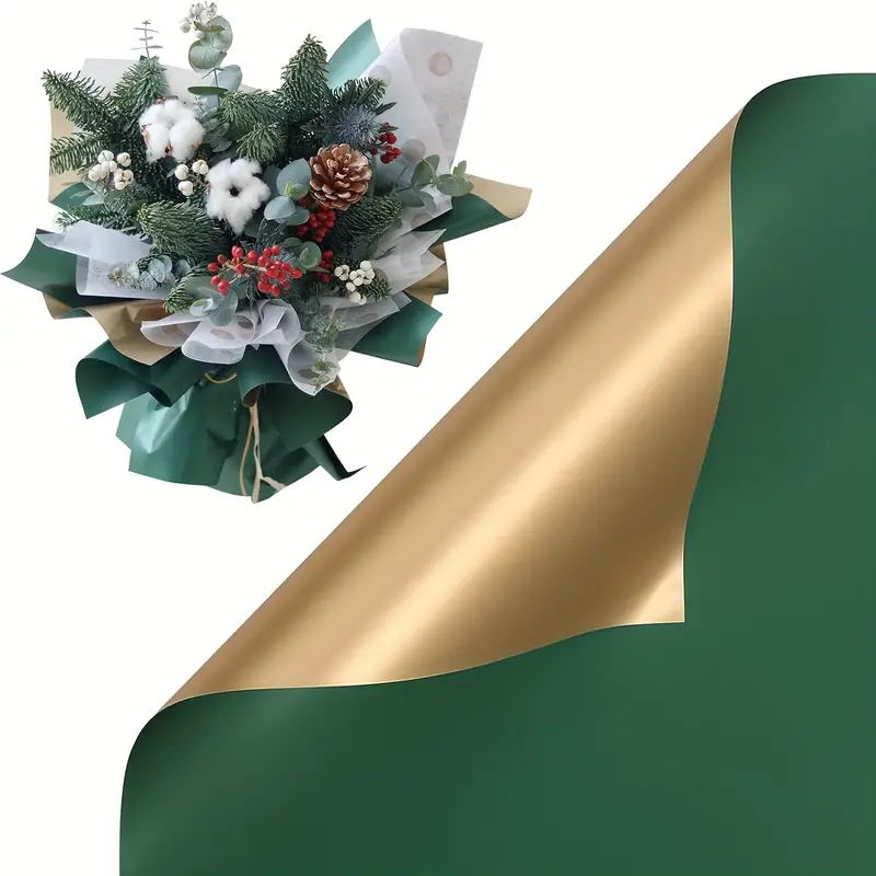 Double Sided Golden Flower Wrapping Paper Waterproof Green - Temu