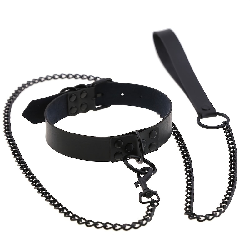 BDSM Collar Leather Choker with Chain Leash Necklace for Women Men | Emo  Gothic Clothing | Sexy Adult Locking Sex Toys