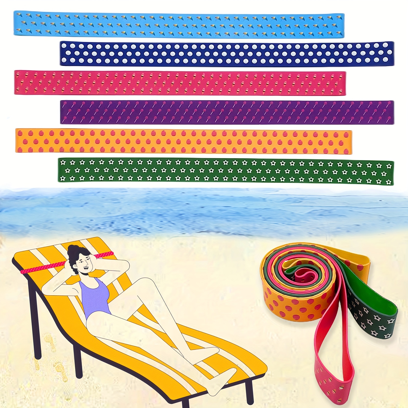 Paquete de 4 bandas de toalla para sillas de playa, piscina y crucero,  clips de toalla para sillas de toalla de playa