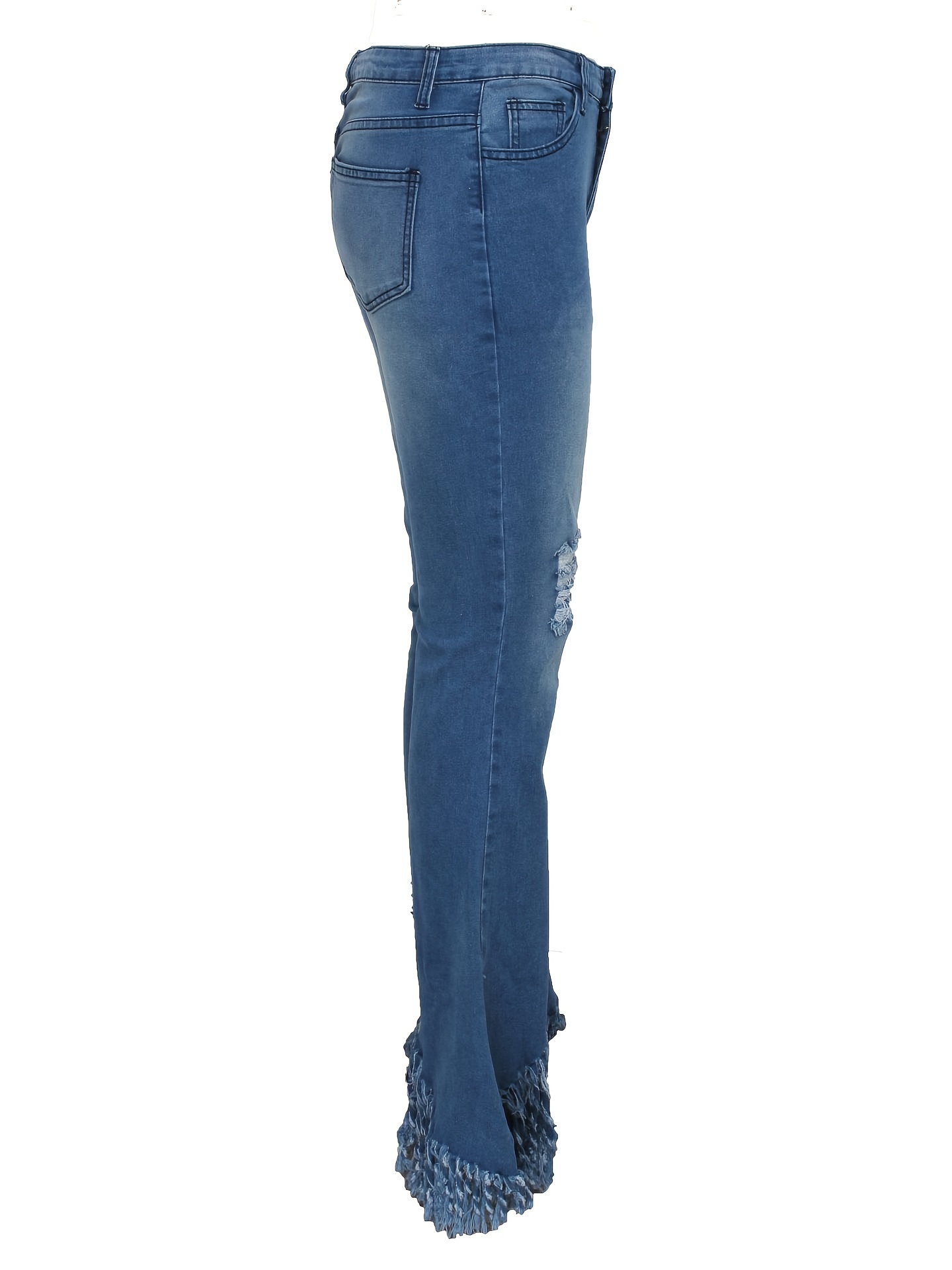 Retro Split Tassels Flare Jeans Women'S Solid High Waist Clothes