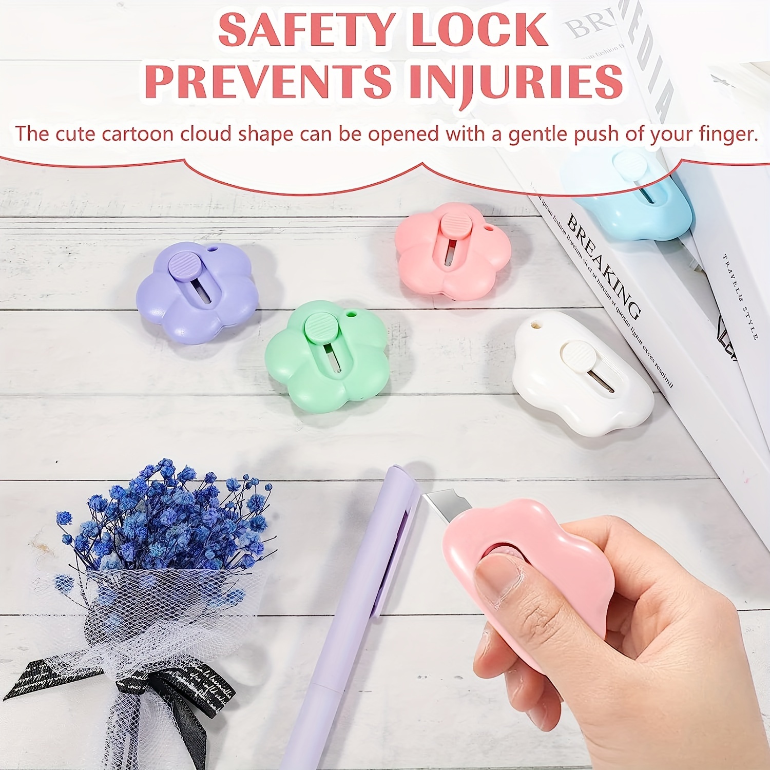 3PCS Mini Cloud Shaped Utility Knife, Portable Retractable Box Cutter  Letter Opener with Key Chain Hole, Safety Package Box Opener (Pink White  Blue)